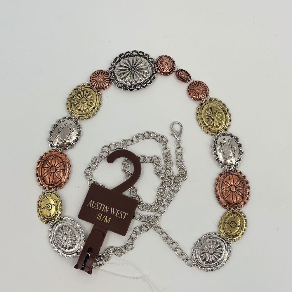 Austin‎ West Concho Belt Women S/M Mixed Metal Silver Gold Copper Western Chain